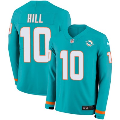 Nike Miami Dolphins #10 Tyreek Hill Aqua Green Team Color Men's Stitched NFL Limited Therma Long Sleeve Jersey Men's